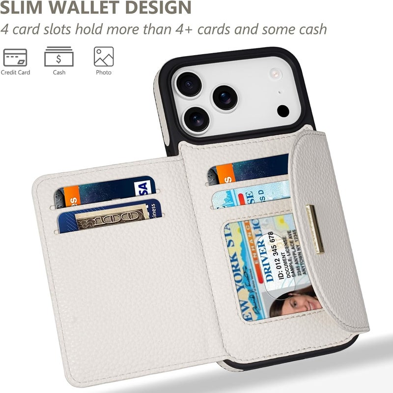 Keallce Wallet Case for iPhone 17 Pro Max 6.9'', Flip Case with RFID Blocking Card Holder Slots Kickstand, PU Leather Protective Folio Cover for Women, Beige - Image 2